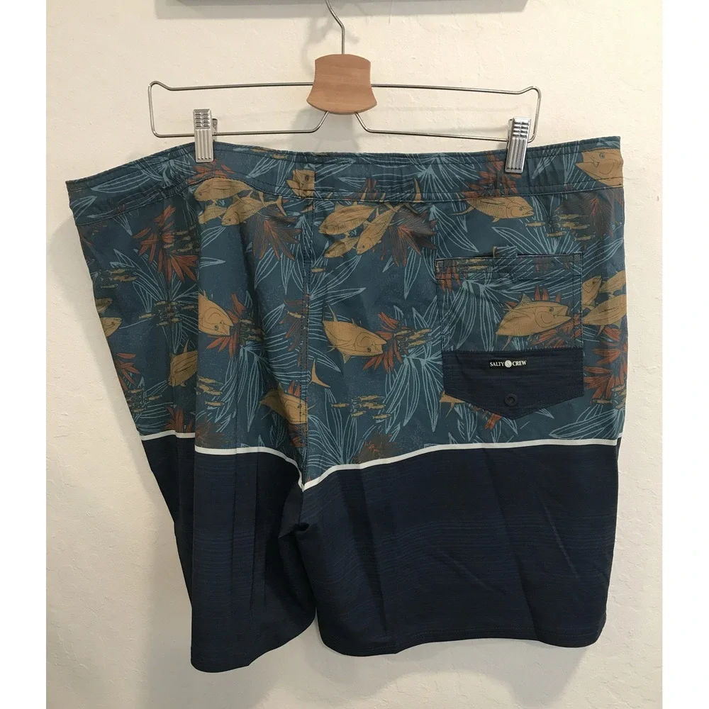 Salty Crew Tandem Mens Boardshorts Sz 2XL Blue Drawstring Elastic Waist Pockets